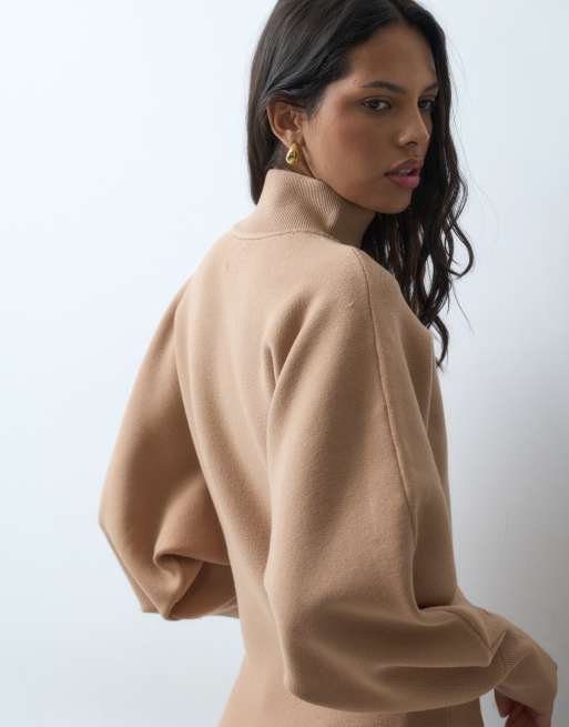 ASOS DESIGN premium high neck batwing compact sweater in camel, 5 of 5