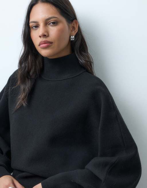 ASOS DESIGN premium højhalset batwing-striktrøje i sort, 2 af 5