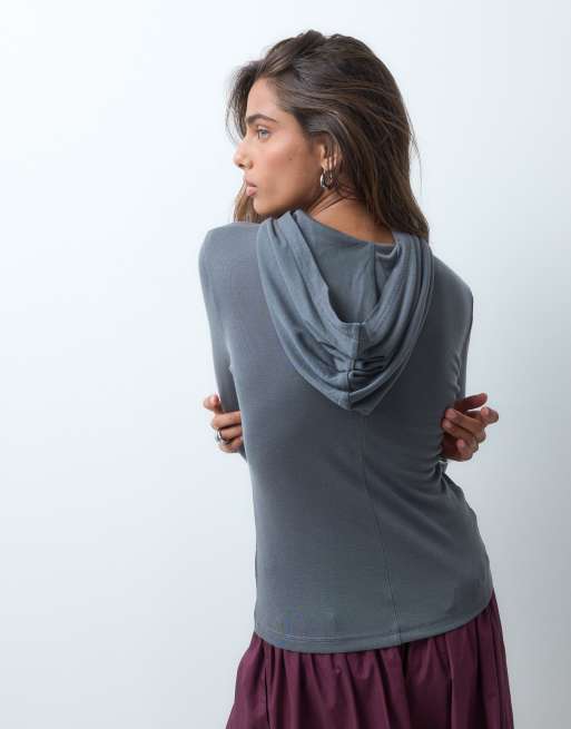 ASOS DESIGN premium hooded long sleeve top in charcoal, 3 of 5