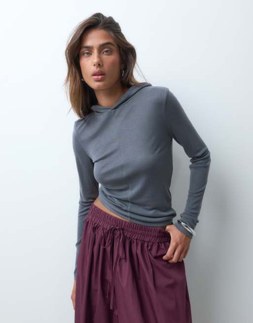 ASOS DESIGN premium hooded long sleeve top in charcoal, 5 of 5
