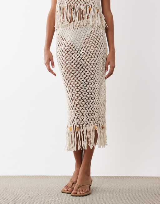 ASOS DESIGN - Premium - Hvid håndhæklet nederdel med frynser og perler, 2 af 5