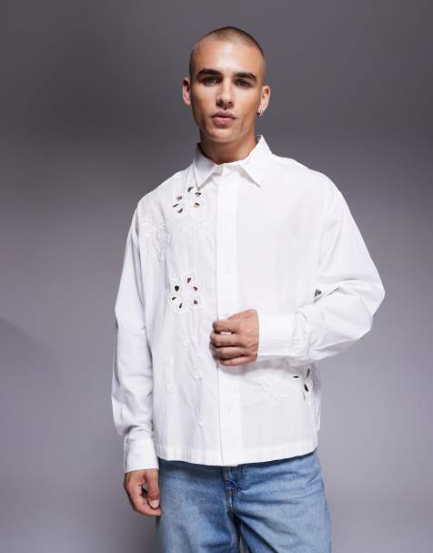 ASOS DESIGN - Premium - Hvid og oversized skjorte med firkantet pasform og broderi - view 1