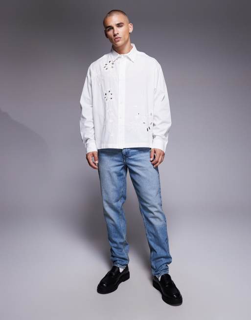 ASOS DESIGN - Premium - Hvid og oversized skjorte med firkantet pasform og broderi, 2 af 5