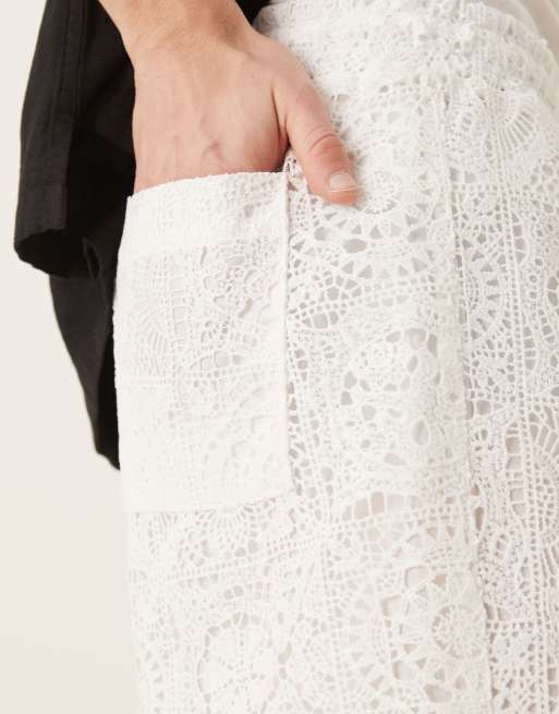 ASOS DESIGN - Premium - Hvide hæklede posede bukser, 3 af 5
