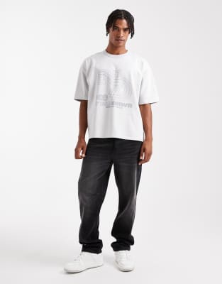 Asos Design Premium Interlock Boxy Oversized T-shirt With Street Graphic And Embroidery In White