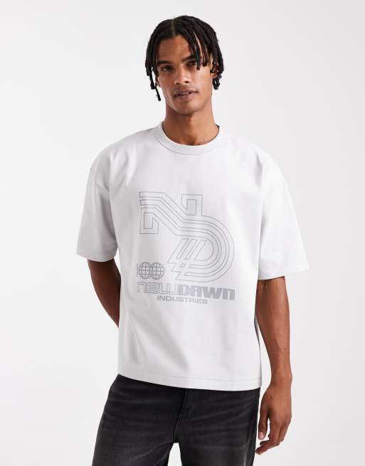 ASOS DESIGN premium interlock boxy oversized t-shirt with street graphic and embroidery in grey 