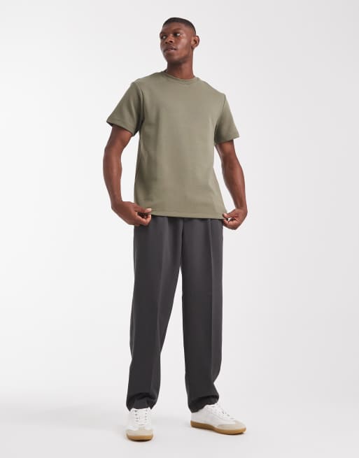 ASOS DESIGN premium interlock crew neck T-shirt in khaki , 2 of 5