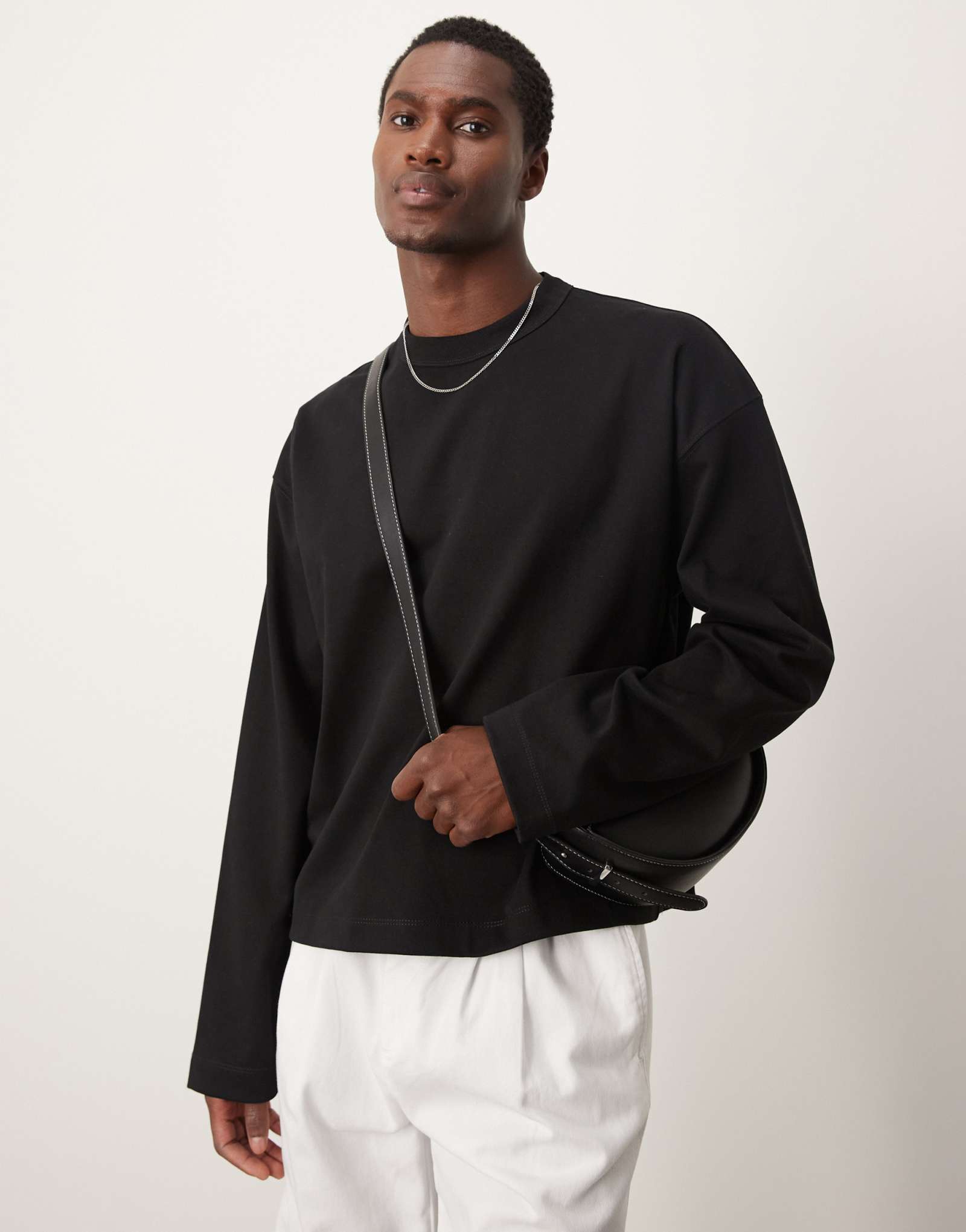 Черная облегающая футболка с длинным рукавом премиум-класса от ASOS DESIGN interlock черного цвета