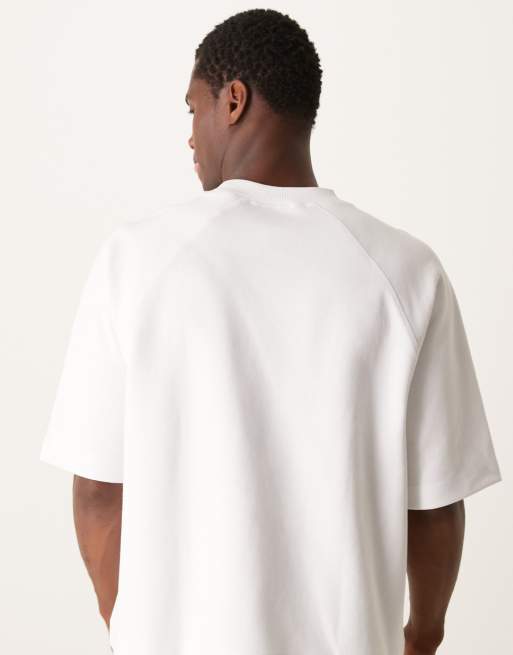 ASOS DESIGN Premium interlock oversized boxy raglan t-shirt 300gsm in white, 3 of 4