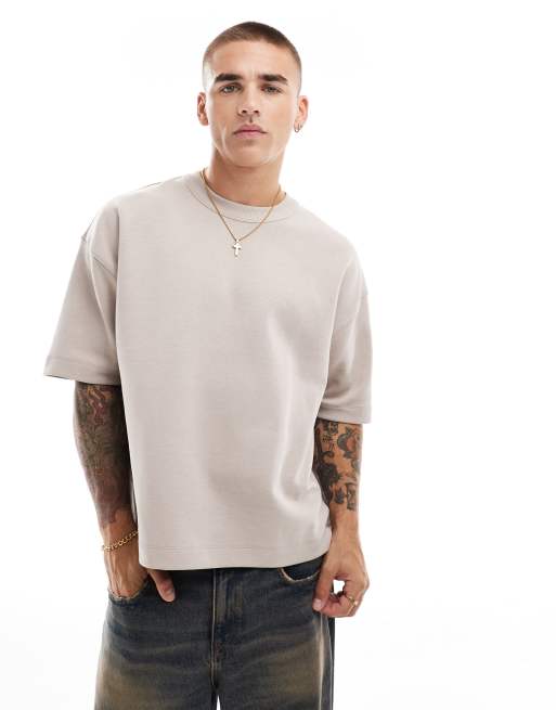 ASOS DESIGN Premium interlock oversized boxy t-shirt 300gsm in stone