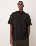 [ASOS DESIGN] ASOS DESIGN premium interlock oversized dropped shoulder high neck t-shirt in black S BLACK