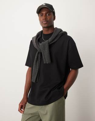 Asos Design Premium Interlock Oversized High Neck T-shirt In Black