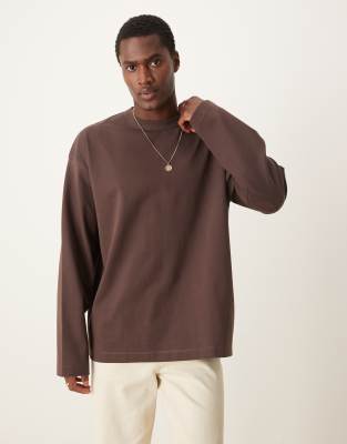 Premium interlock oversized long sleeve t-shirt 300gsm in brown