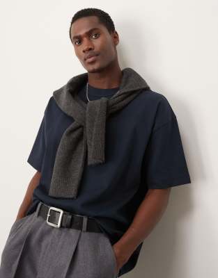 Asos Design Premium Interlock Oversized T-shirt In Navy