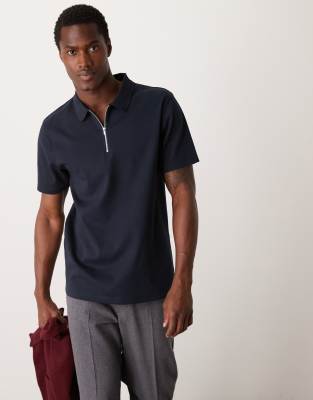 Asos Design Premium Interlock Polo T-shirt 300gsm In Navy
