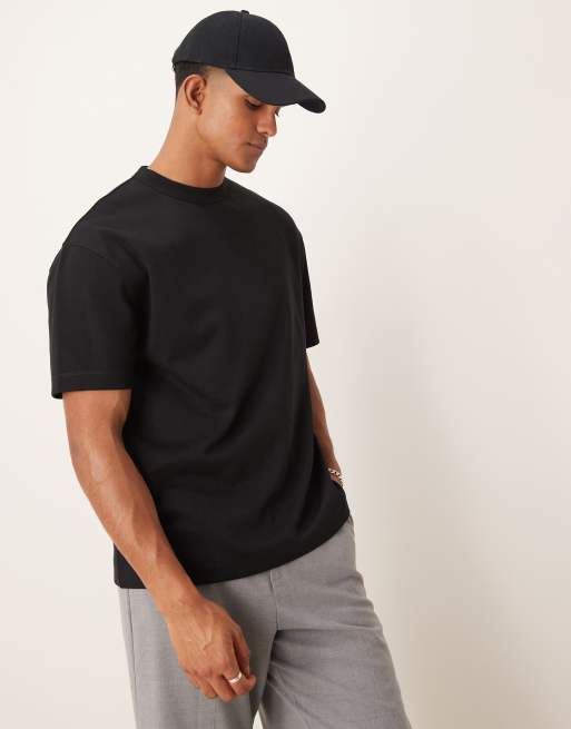 ASOS DESIGN – Premium – Interlock – Svart, avslappnad t-shirt, 300gsm