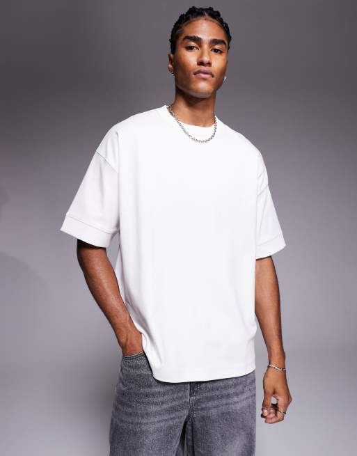 ASOS DESIGN – Premium – Interlock – Vit t-shirt i oversize 