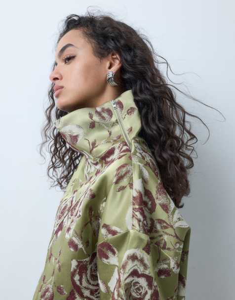 ASOS DESIGN premium jacquard satin funnel neck bomber - view 1