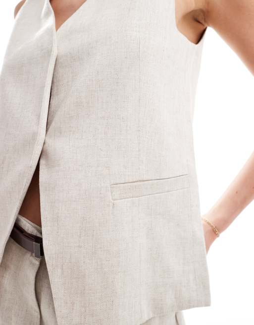 ASOS DESIGN Premium – Jasnobeżowa kamizelka z imitacji lnu