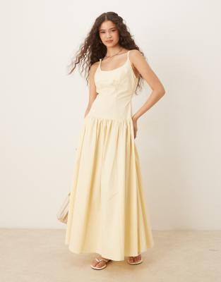 ASOS DESIGN Premium – Jasnożółta sukienka midi na ramiączkach z obniżonym stanem i ozdobnymi przeszyciami - view 1