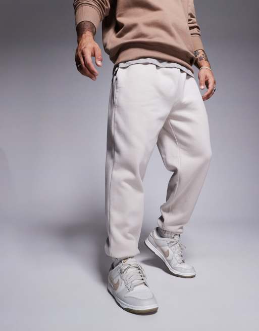 ASOS DESIGN – Premium – Jasznoszarobeżowe, grube joggersy zwężane, o gramaturze 400 g/m²