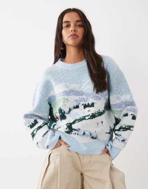 ASOS DESIGN premium jersey bordado con paisaje en azul - view 1
