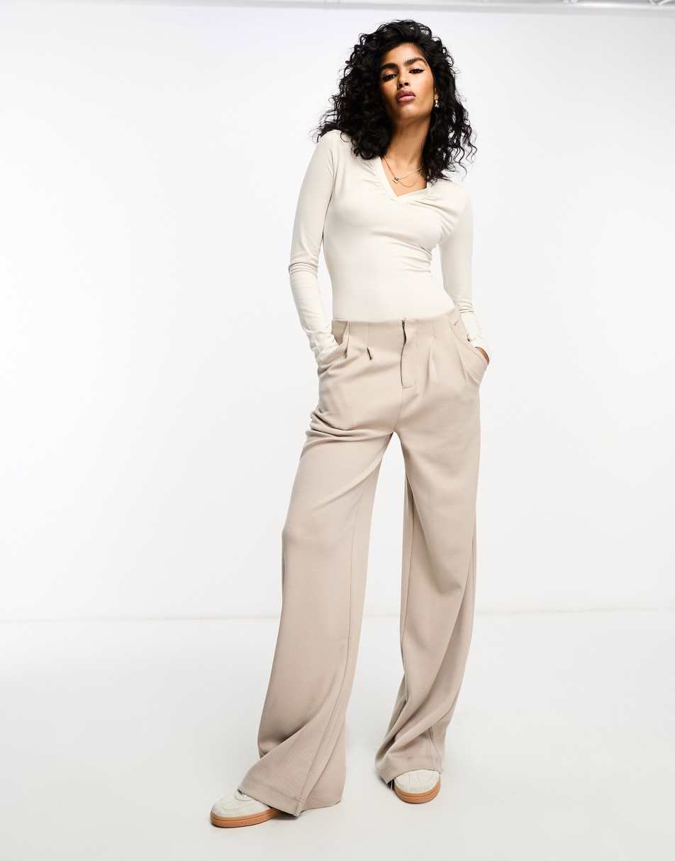 ASOS DESIGN premium jersey twill wide leg in stone