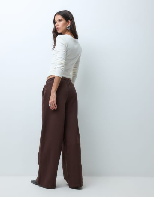 ASOS DESIGN premium jogger de pernera ancha con costuras de 500 gsm en marrón chocolate, 3 de 5