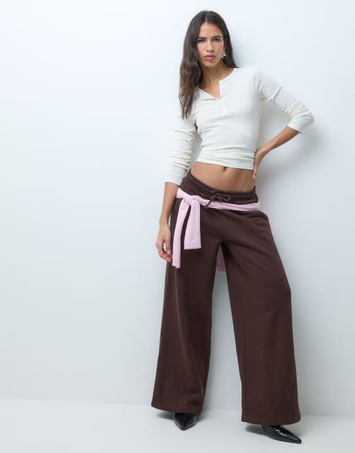 ASOS DESIGN premium jogger de pernera ancha con costuras de 500 gsm en marrón chocolate, 5 de 5