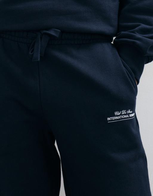ASOS DESIGN premium jogger oversize pesante con stampa blu navy, 5 di 10
