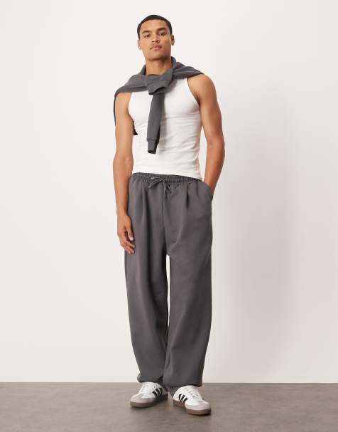 ASOS DESIGN - Premium joggingbroek van 400gsm zware stof met wijde pijpen in antracietgrijs - view 1