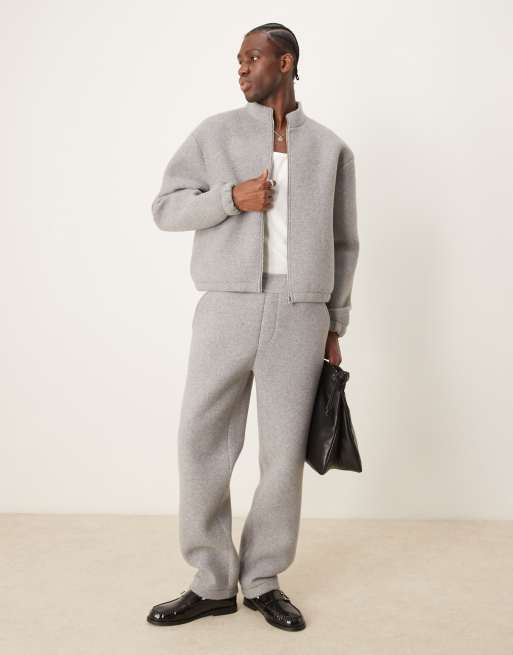 ASOS DESIGN - Premium - Joggingbroek van vilt met rechte pijpen in gemêleerd grijs