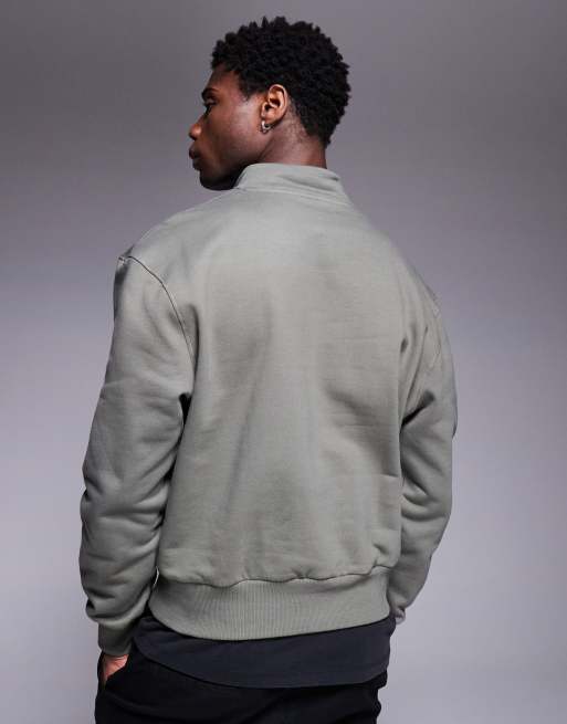 ASOS DESIGN – Premium – Kakifärgad, kraftig sweatshirt i oversize med kort dragkedja, 400gsm, 3 av 4