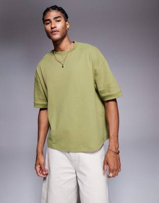 ASOS DESIGN - Premium - Kakigrøn oversized T-shirt i piqué i firkantet pasform - view 1