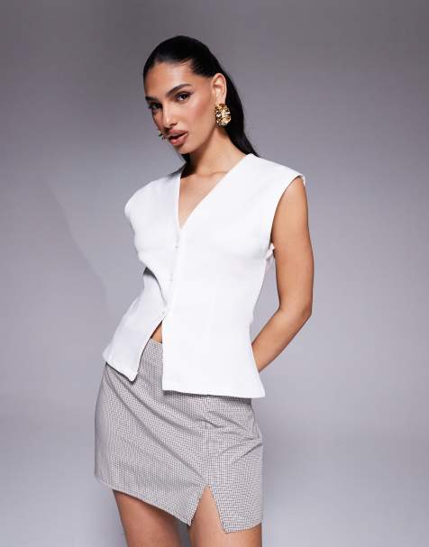 ASOS DESIGN premium ponte waistcoat in ivory