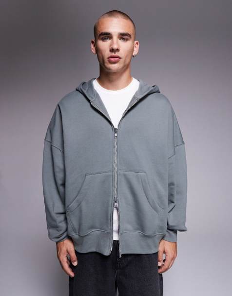 ASOS DESIGN – Premium – Kapuzenpullover aus schwerem Stoff in Khaki mit Super-Oversize-Schnitt und Reißverschluss, 400 g/m² - view 1