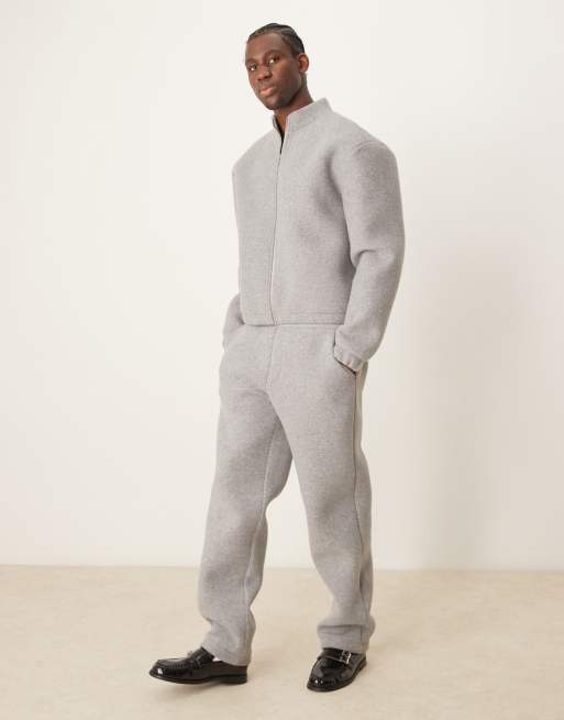 ASOS DESIGN – Premium – Kastige Oversize-Trainingsjacke aus Neopren-Filz in Grau meliert mit Reißverschluss