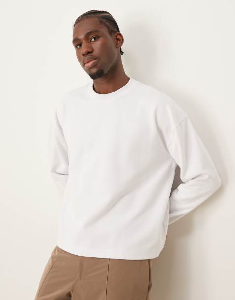 ASOS DESIGN – Premium – Kastiges, langärmliges Oversize-Shirt aus schwerem Interlock-Jersey in Weiß, 300 g/m² - view 1
