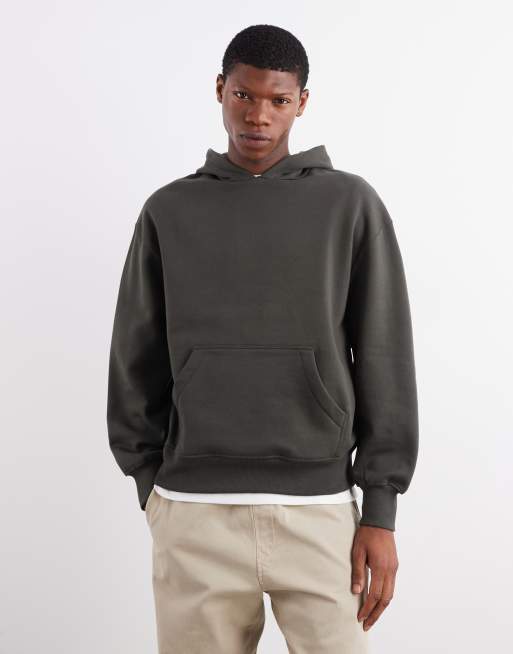 ASOS DESIGN – Premium – Khakifärgad kraftig hoodie i oversize