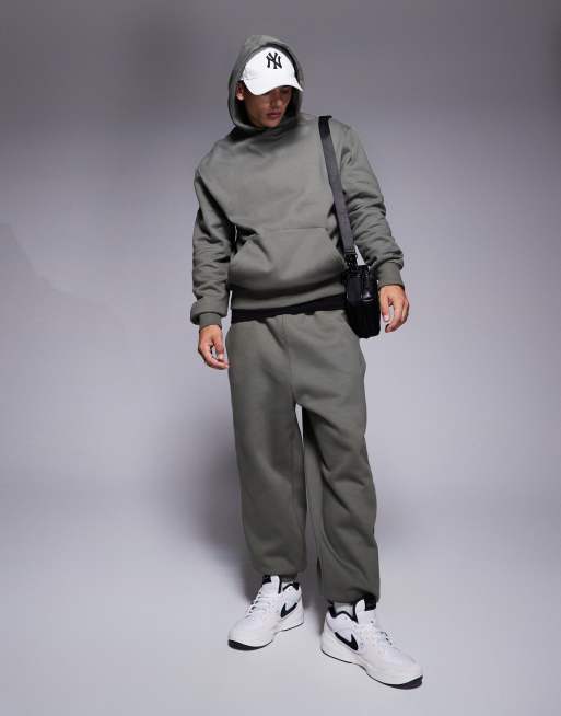 ASOS DESIGN – Premium – Khakifärgade, kraftiga mjukisbyxor i oversize, 400gsm