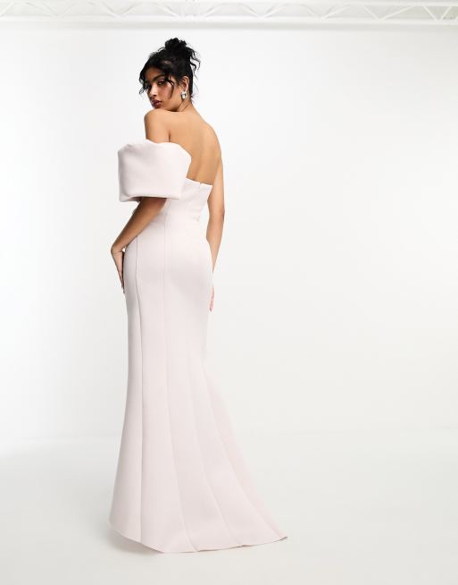 ASOS DESIGN - Premium - Kokosfarvet oneshoulder-maxikjole med manipulerede draperinger og slids ved låret, 2 af 4