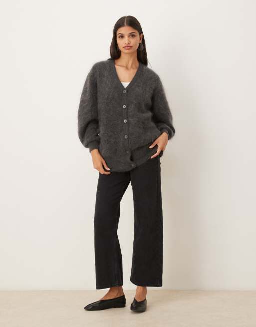 ASOS DESIGN - Premium - Koksgrå boyfriend-cardigan i mohairuld, 2 af 4
