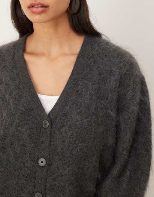 ASOS DESIGN - Premium - Koksgrå boyfriend-cardigan i mohairuld, 3 af 4