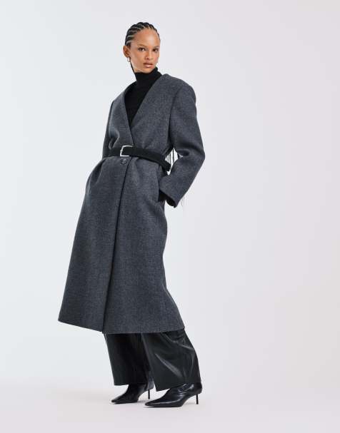 ASOS DESIGN - Premium - Koksgrå kraveløs frakke i uldblanding - view 1