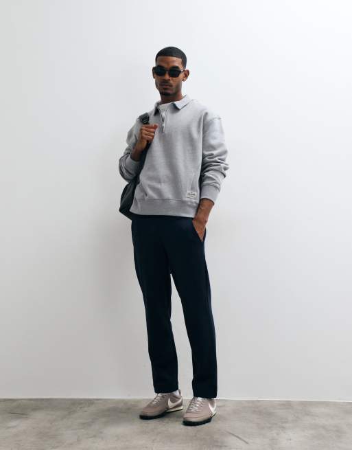 ASOS DESIGN premium kraftig 400 gsm oversized sweat med halv lynlås i gråmeleret, 3 af 5