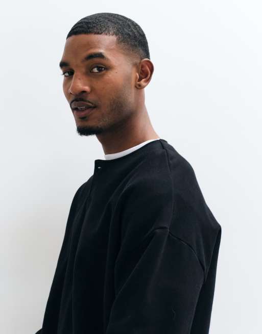 ASOS DESIGN premium kraftig, ekstremt oversized henley i sort, 4 af 9