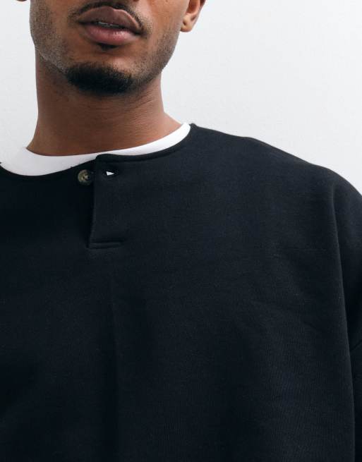 ASOS DESIGN premium kraftig extremt oversize henley i svart, 3 av 9