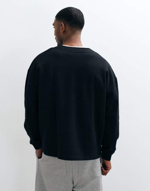 ASOS DESIGN premium kraftig extremt oversize henley i svart, 5 av 9