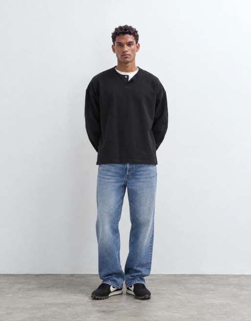 ASOS DESIGN premium kraftig extremt oversize henley i svart, 7 av 9