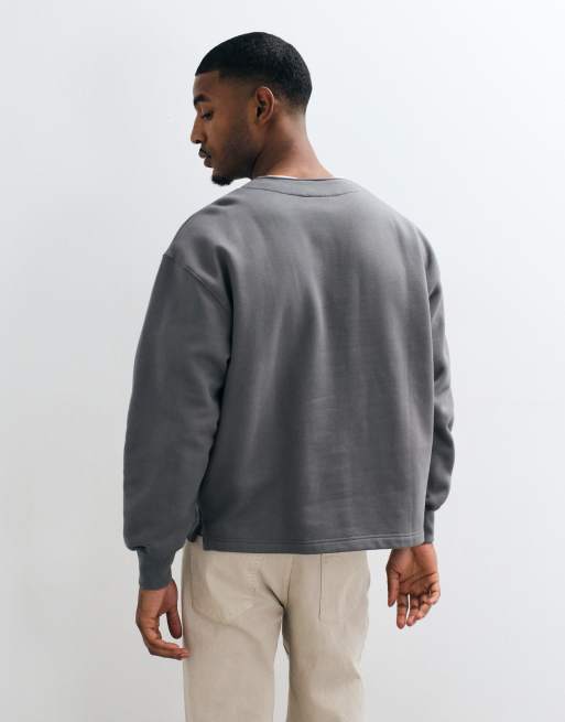 ASOS DESIGN premium kraftig oversize henley i mörkgrå, 4 av 10